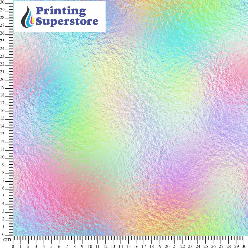 Multi-colour iridescent foil pattern printed on Self Adhesive Vinyl (SAV), Heat Transfer Vinyl (HTV) and Cardstock.