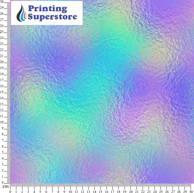 Multi-colour iridescent foil pattern printed on Self Adhesive Vinyl (SAV), Heat Transfer Vinyl (HTV) and Cardstock.