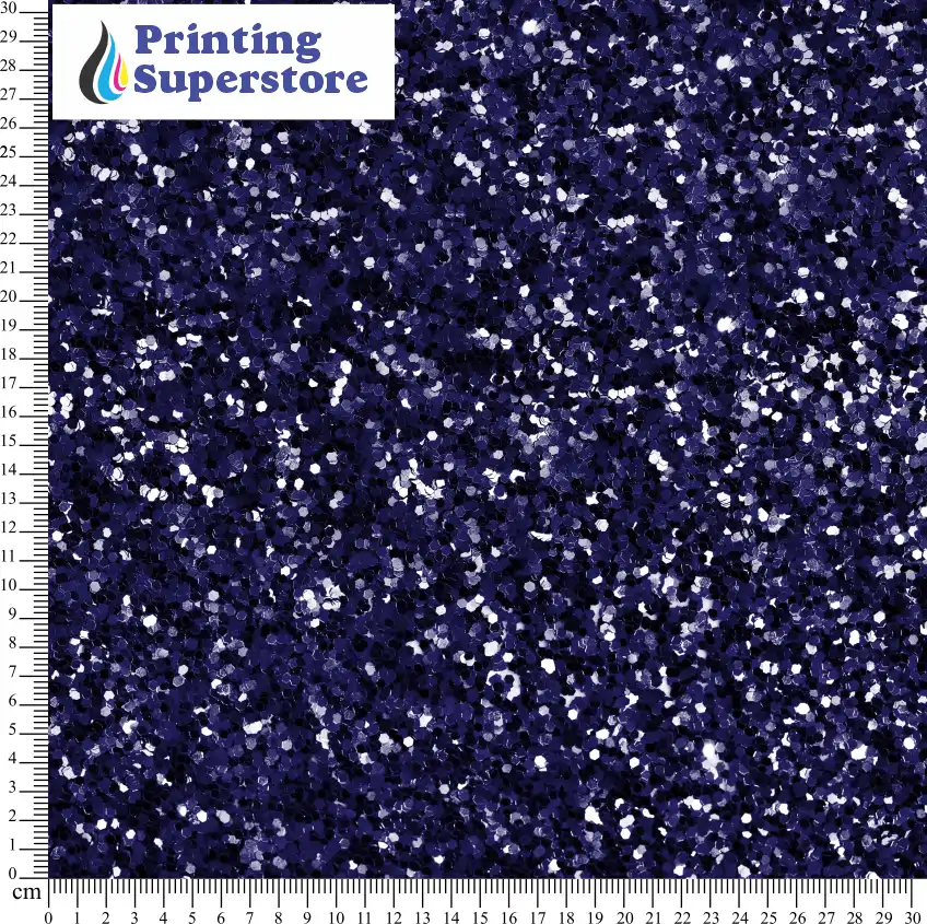 Blue chunky glitter pattern printed on Self Adhesive Vinyl (SAV), Heat Transfer Vinyl (HTV) and Cardstock.