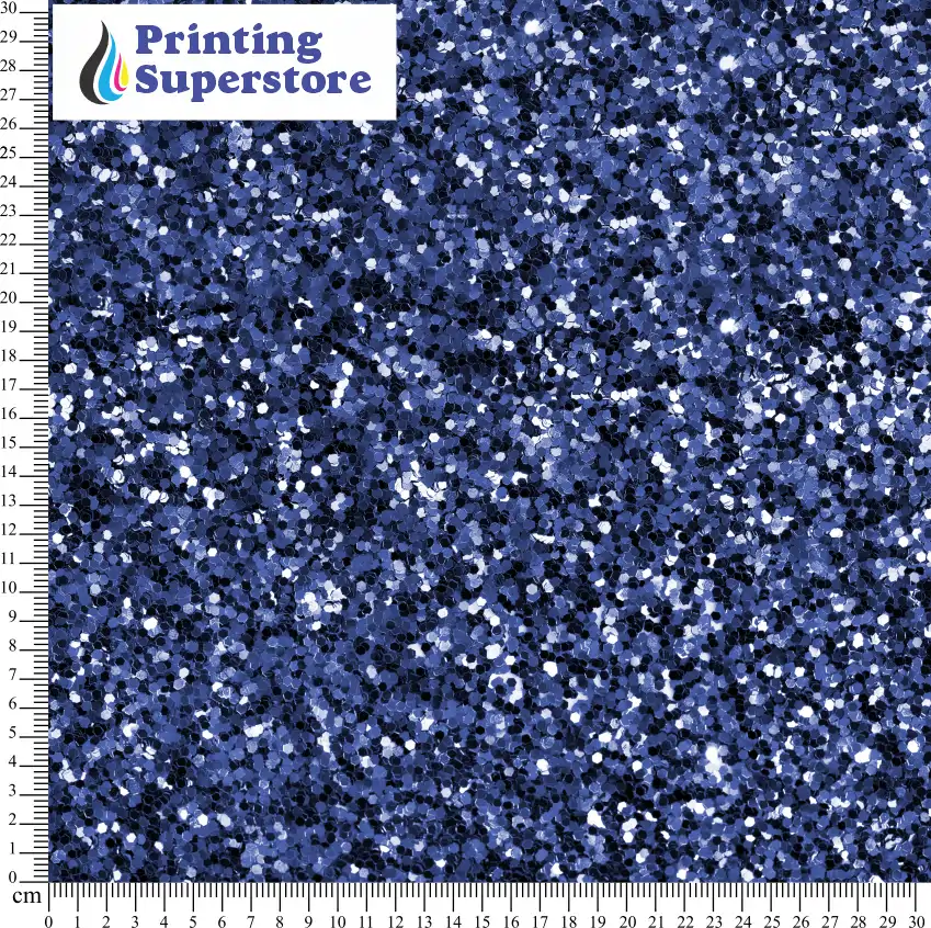 Blue chunky glitter pattern printed on Self Adhesive Vinyl (SAV), Heat Transfer Vinyl (HTV) and Cardstock.