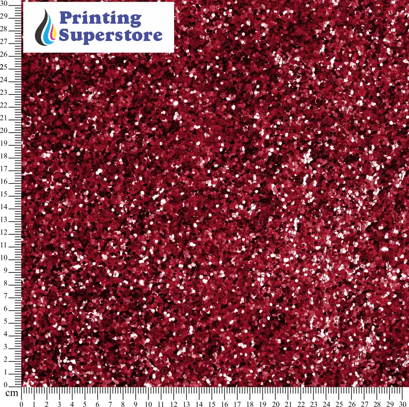 Red chunky glitter pattern printed on Self Adhesive Vinyl (SAV), Heat Transfer Vinyl (HTV) and Cardstock.