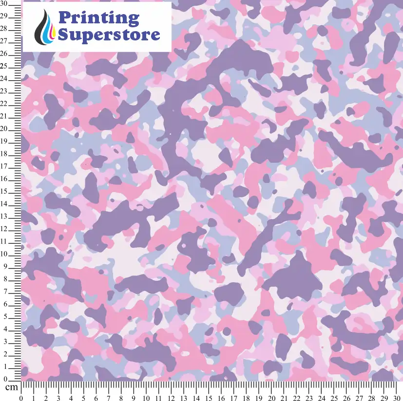 Multi-colour pastel camouflage pattern printed on Self Adhesive Vinyl (SAV), Heat Transfer Vinyl (HTV) and Cardstock.