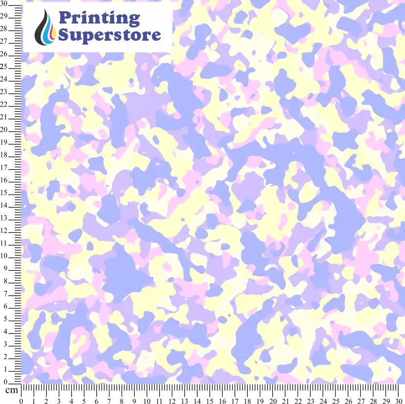 Multi-colour pastel camouflage pattern printed on Self Adhesive Vinyl (SAV), Heat Transfer Vinyl (HTV) and Cardstock.