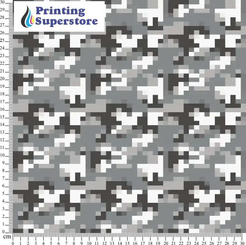 Multi-colour camouflage pixel pattern printed on Self Adhesive Vinyl (SAV), Heat Transfer Vinyl (HTV) and Cardstock.