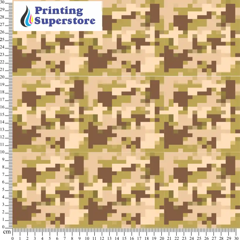 Green camouflage pixel pattern printed on Self Adhesive Vinyl (SAV), Heat Transfer Vinyl (HTV) and Cardstock.