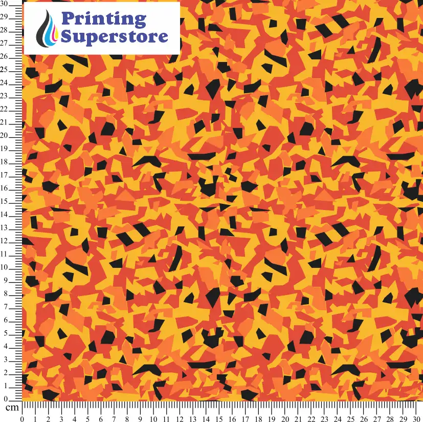 Orange camouflage polygon pattern printed on Self Adhesive Vinyl (SAV), Heat Transfer Vinyl (HTV) and Cardstock.