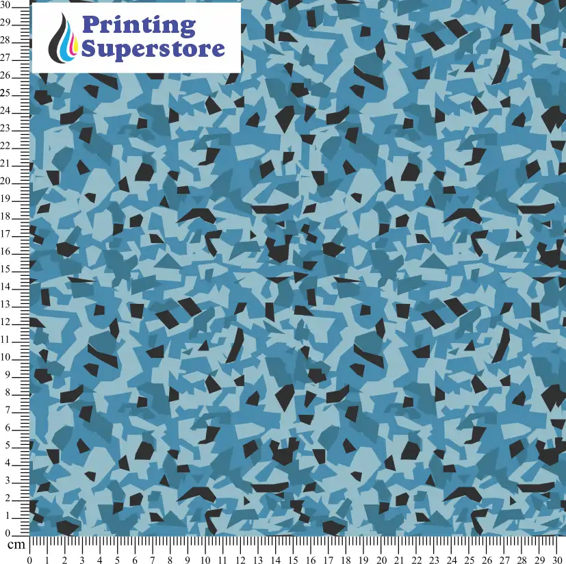 Blue camouflage polygon pattern printed on Self Adhesive Vinyl (SAV), Heat Transfer Vinyl (HTV) and Cardstock.