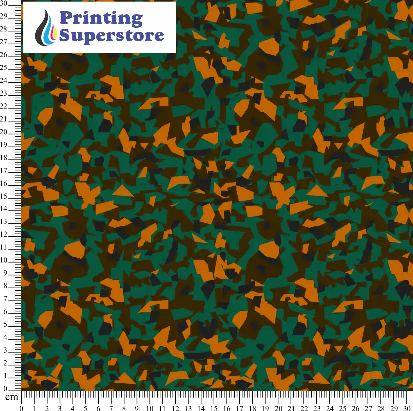 Multi-colour camouflage polygon pattern printed on Self Adhesive Vinyl (SAV), Heat Transfer Vinyl (HTV) and Cardstock.