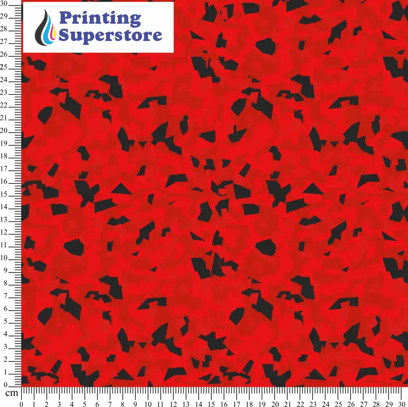 Red camouflage polygon pattern printed on Self Adhesive Vinyl (SAV), Heat Transfer Vinyl (HTV) and Cardstock.