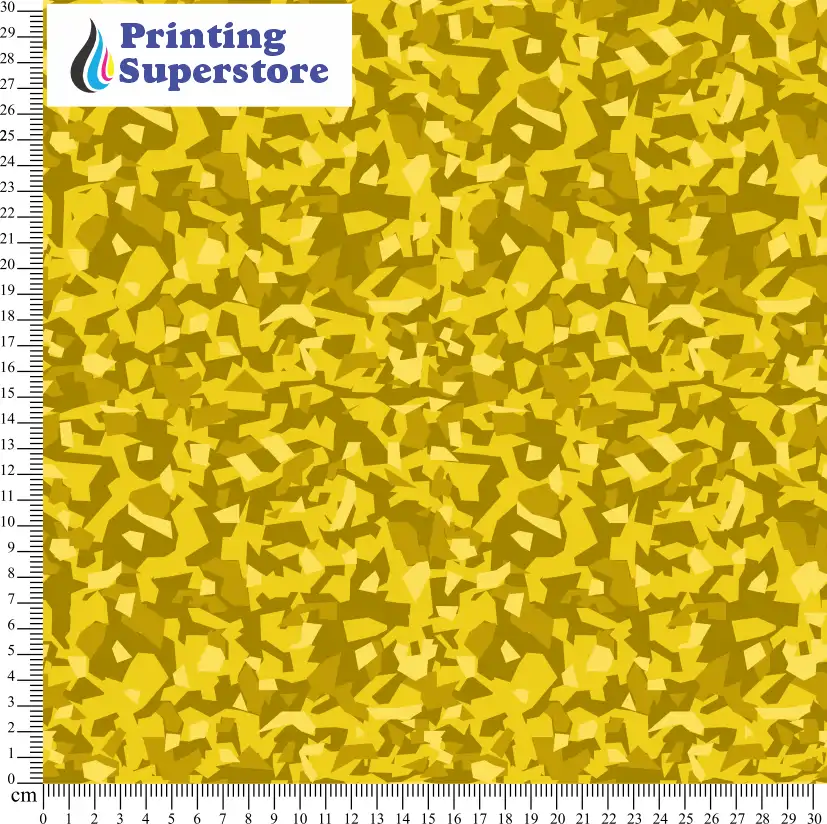Yellow camouflage polygon pattern printed on Self Adhesive Vinyl (SAV), Heat Transfer Vinyl (HTV) and Cardstock.