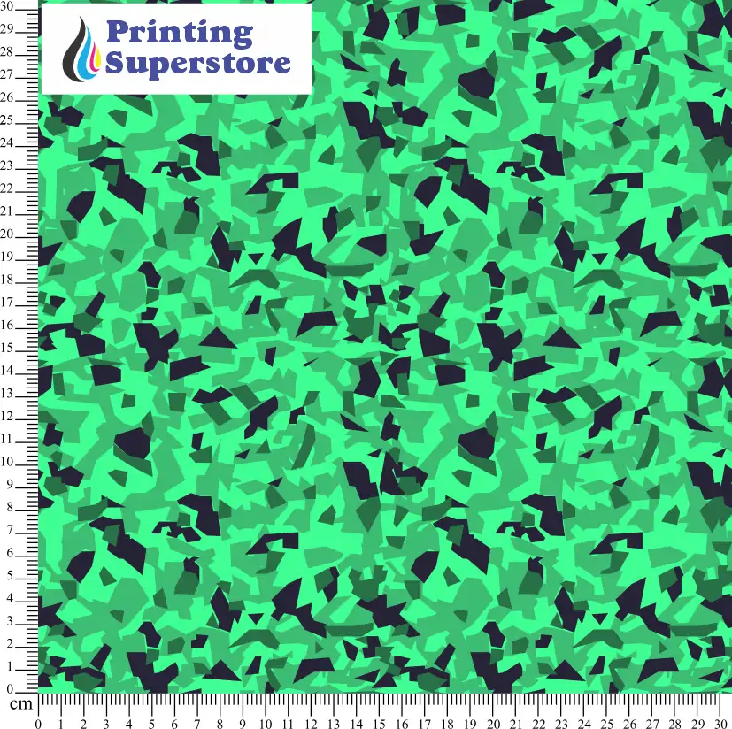 Green camouflage polygon pattern printed on Self Adhesive Vinyl (SAV), Heat Transfer Vinyl (HTV) and Cardstock.