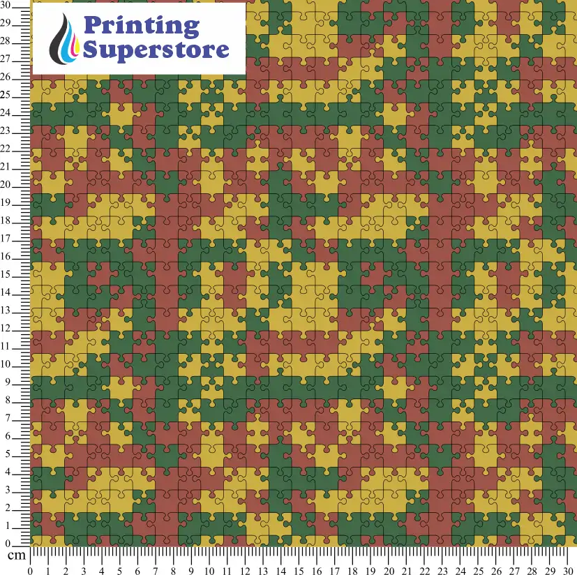 Multi-colour camouflage puzzle pattern printed on Self Adhesive Vinyl (SAV), Heat Transfer Vinyl (HTV) and Cardstock.