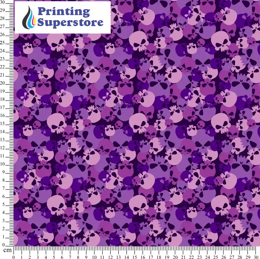 Purple camouflage skull pattern printed on Self Adhesive Vinyl (SAV), Heat Transfer Vinyl (HTV) and Cardstock.