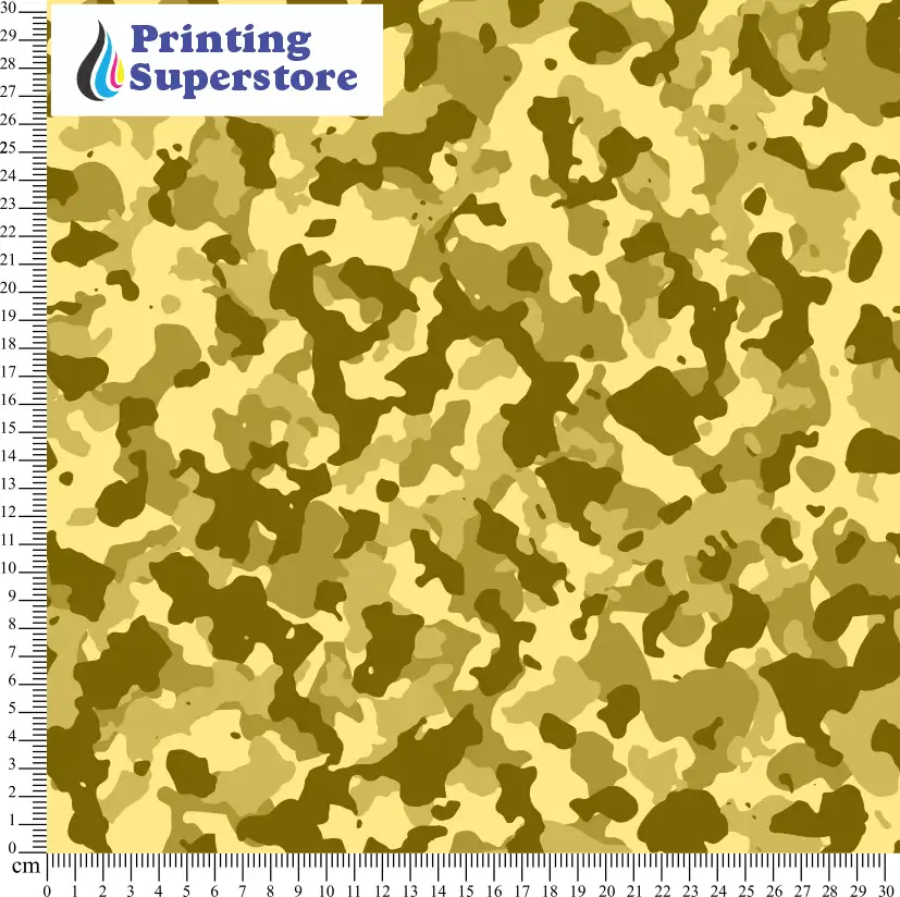 Yellow camouflage pattern printed on Self Adhesive Vinyl (SAV), Heat Transfer Vinyl (HTV) and Cardstock.