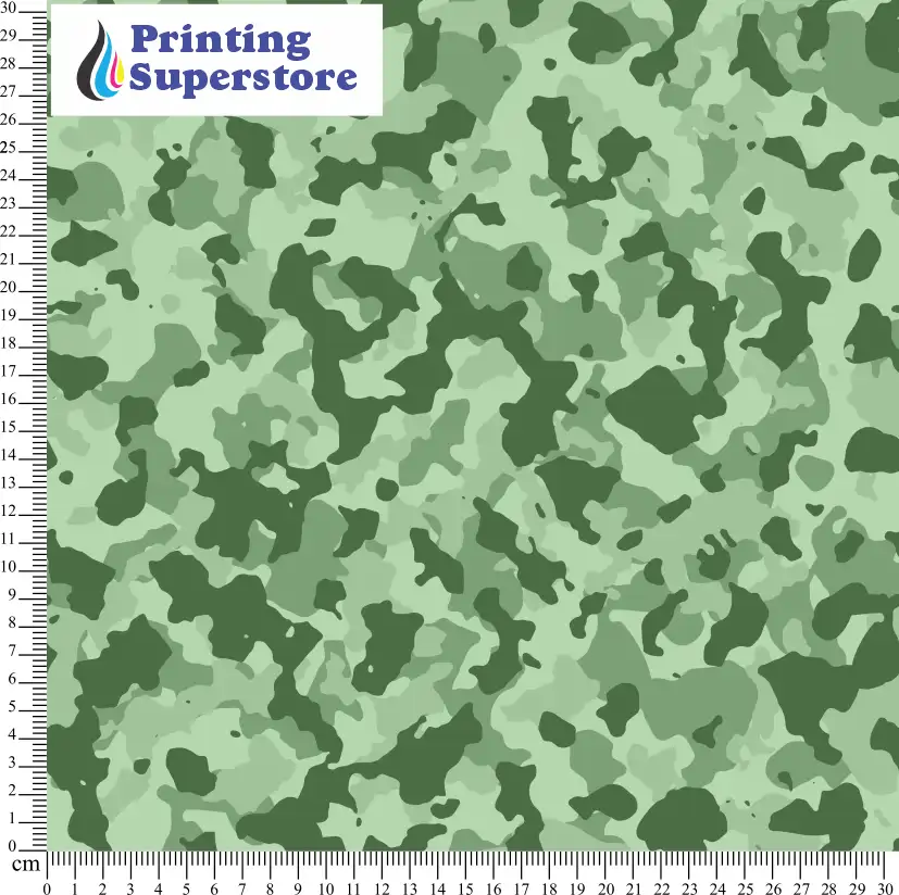 Green camouflage pattern printed on Self Adhesive Vinyl (SAV), Heat Transfer Vinyl (HTV) and Cardstock.