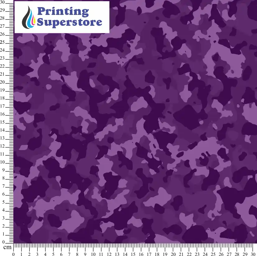 Purple camouflage pattern printed on Self Adhesive Vinyl (SAV), Heat Transfer Vinyl (HTV) and Cardstock.