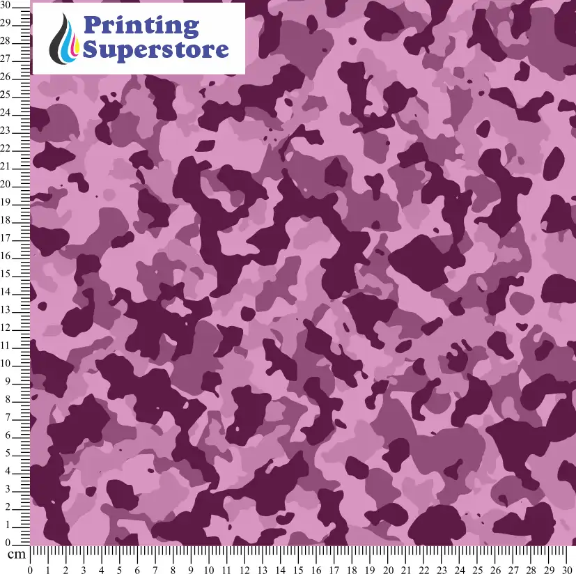 Purple camouflage pattern printed on Self Adhesive Vinyl (SAV), Heat Transfer Vinyl (HTV) and Cardstock.