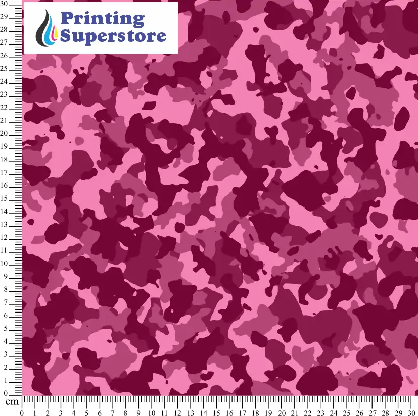 Pink camouflage pattern printed on Self Adhesive Vinyl (SAV), Heat Transfer Vinyl (HTV) and Cardstock.