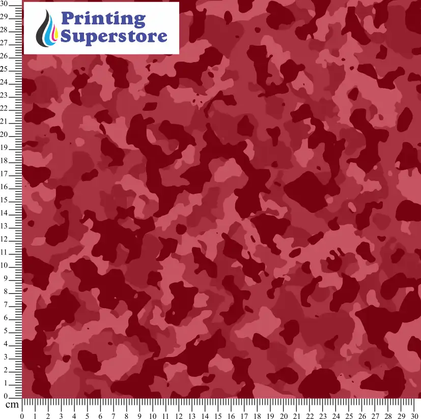 Red camouflage pattern printed on Self Adhesive Vinyl (SAV), Heat Transfer Vinyl (HTV) and Cardstock.