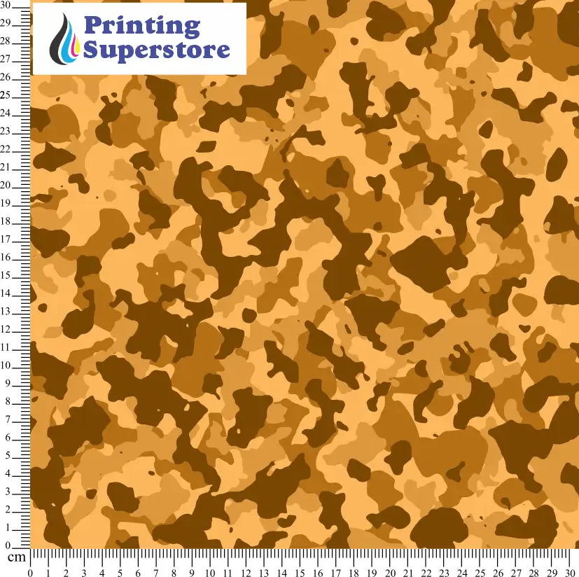 Orange camouflage pattern printed on Self Adhesive Vinyl (SAV), Heat Transfer Vinyl (HTV) and Cardstock.