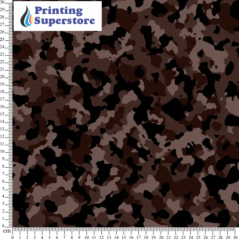 Brown camouflage pattern printed on Self Adhesive Vinyl (SAV), Heat Transfer Vinyl (HTV) and Cardstock.
