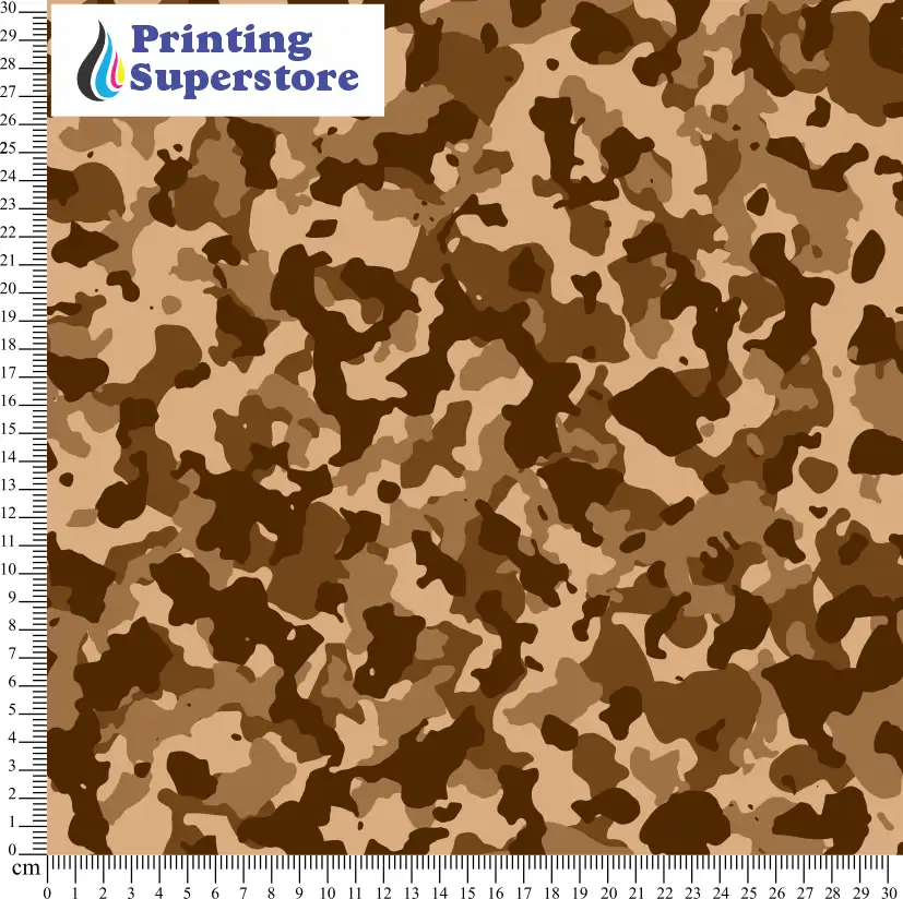 Brown camouflage pattern printed on Self Adhesive Vinyl (SAV), Heat Transfer Vinyl (HTV) and Cardstock.