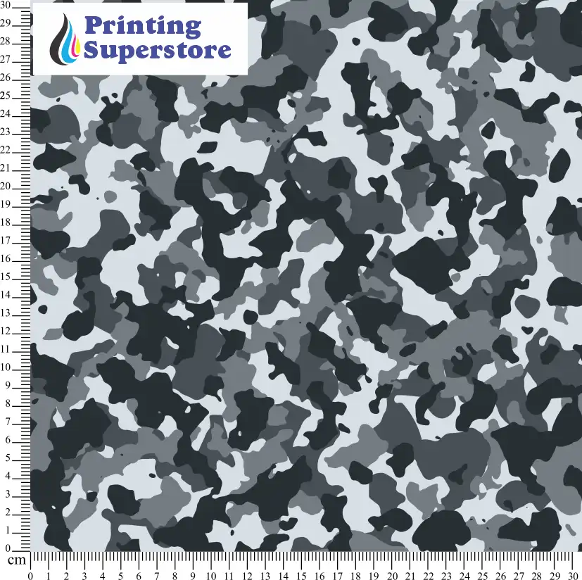 Grey / Silver camouflage pattern printed on Self Adhesive Vinyl (SAV), Heat Transfer Vinyl (HTV) and Cardstock.