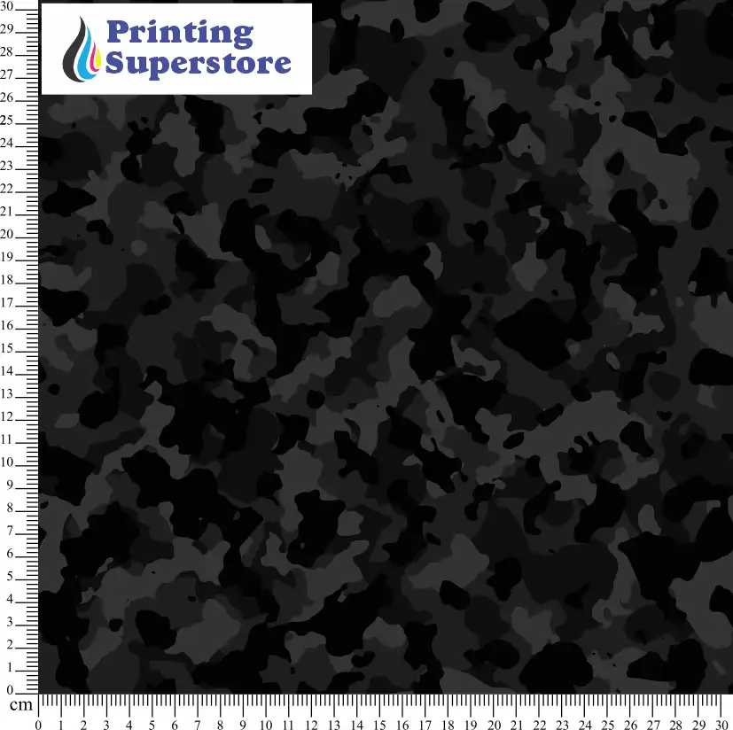 Black camouflage pattern printed on Self Adhesive Vinyl (SAV), Heat Transfer Vinyl (HTV) and Cardstock.