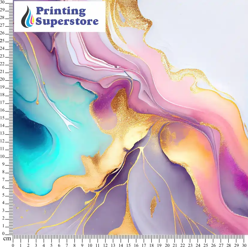 Multi-colour watercolour marble pattern printed on Self Adhesive Vinyl (SAV), Heat Transfer Vinyl (HTV) and Cardstock.